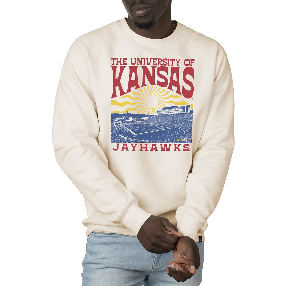 Men's Uscape Apparel Cream Kansas Jayhawks Premium Heavyweight Crew Neck Sweatshirt