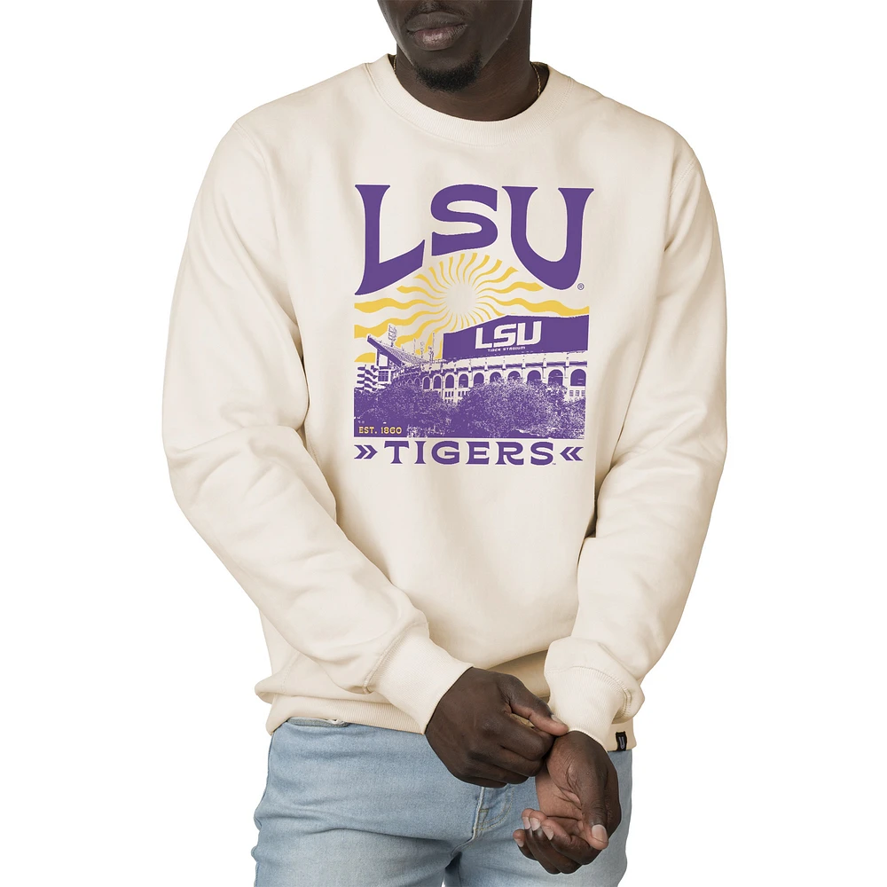Men's Uscape Apparel Cream LSU Tigers Premium Heavyweight Crew Neck Sweatshirt