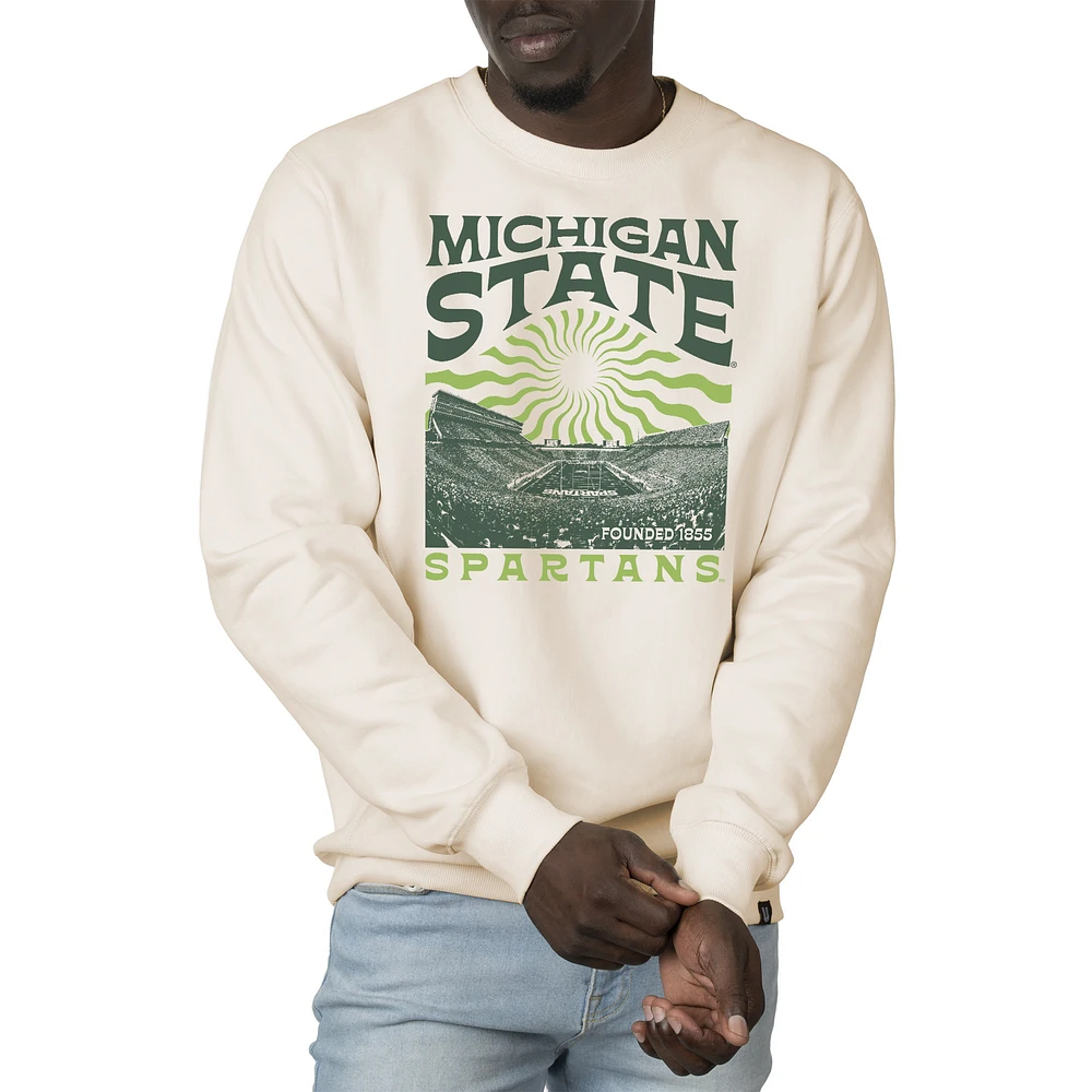 Men's Uscape Apparel Cream Michigan State Spartans Premium Heavyweight Crew Neck Sweatshirt