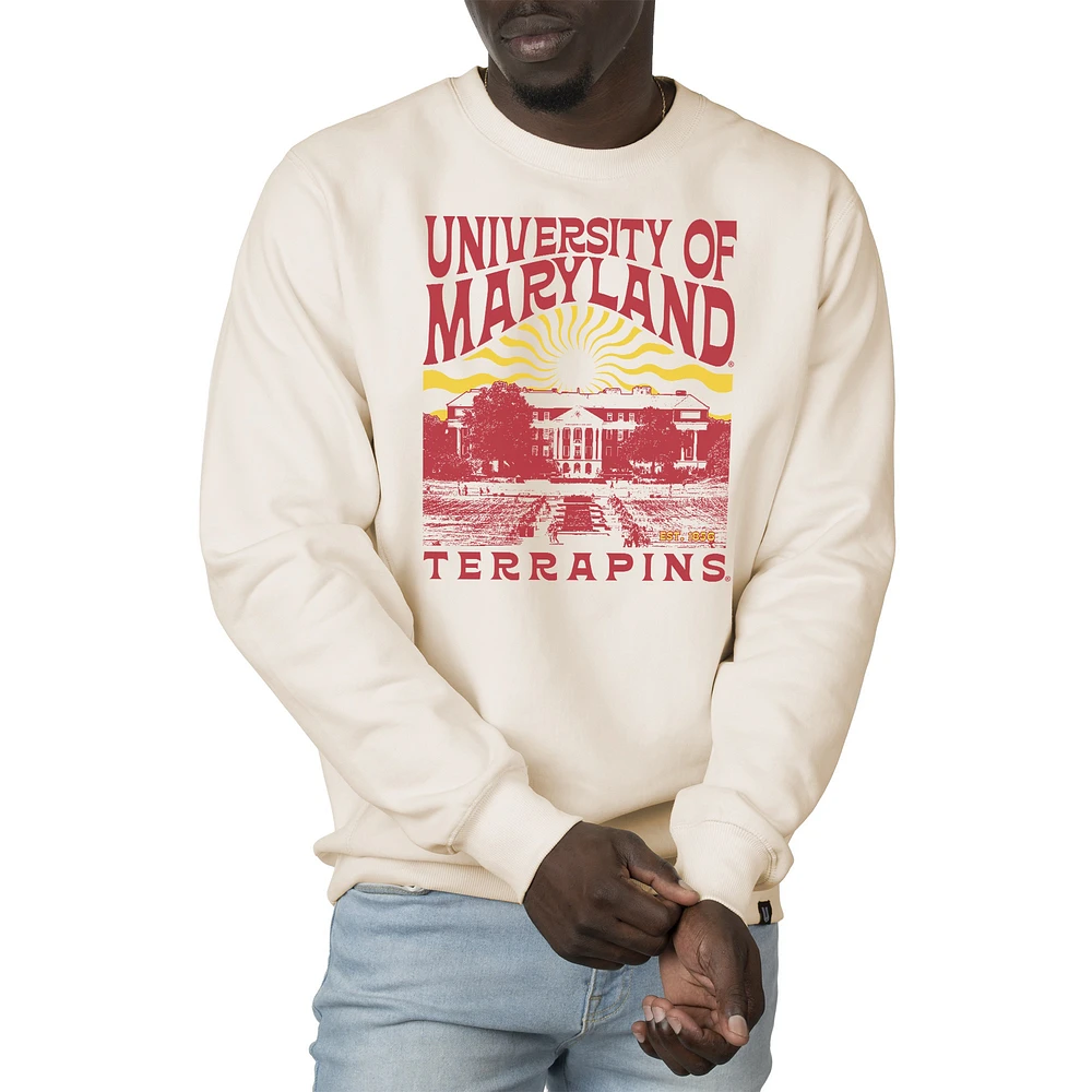 Men's Uscape Apparel Cream Maryland Terrapins Premium Heavyweight Crew Neck Sweatshirt