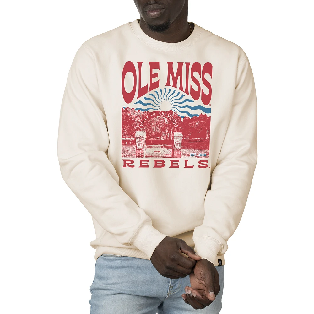 Men's Uscape Apparel Cream Ole Miss Rebels Premium Heavyweight Crew Neck Sweatshirt
