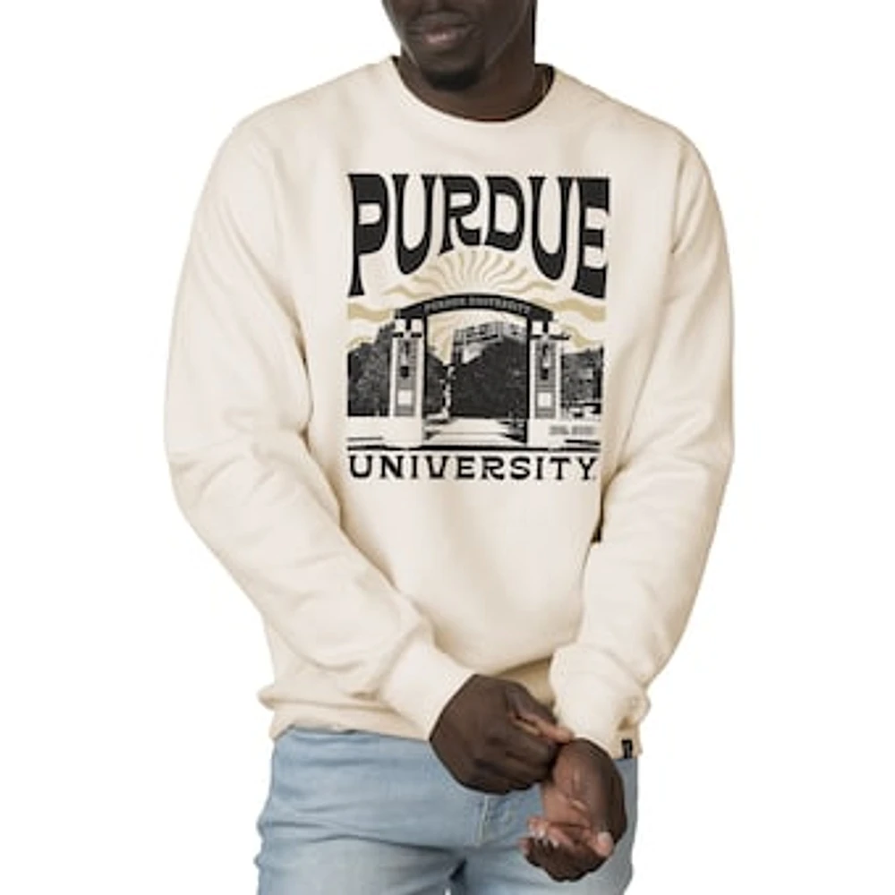 Men's Uscape Apparel Cream Purdue Boilermakers Premium Heavyweight Crew Neck Sweatshirt