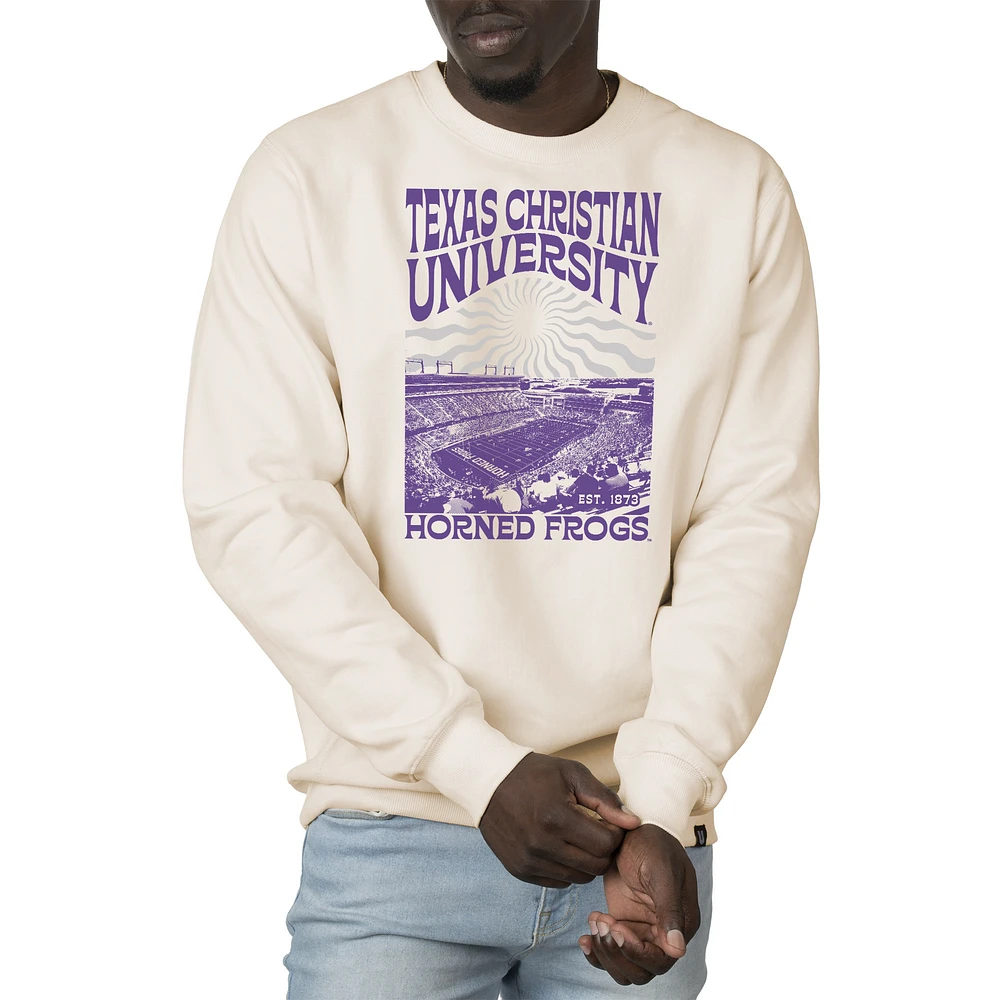 Men's Uscape Apparel Cream TCU Horned Frogs Premium Heavyweight Crew Neck Sweatshirt