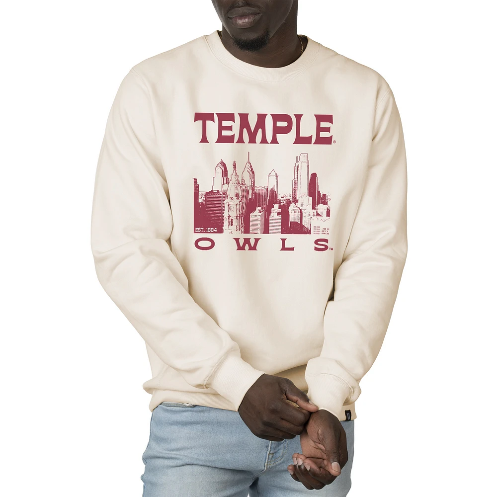 Men's Uscape Apparel Cream Temple Owls Premium Heavyweight Crew Neck Sweatshirt
