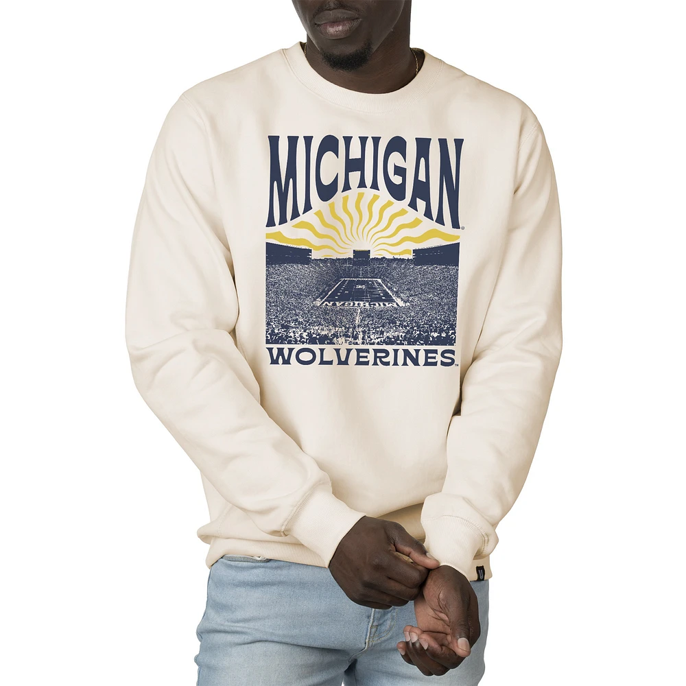 Men's Uscape Apparel Cream Michigan Wolverines Premium Heavyweight Crew Neck Sweatshirt