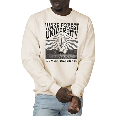 Men's Uscape Apparel Cream Wake Forest Demon Deacons Premium Heavyweight Crew Neck Sweatshirt