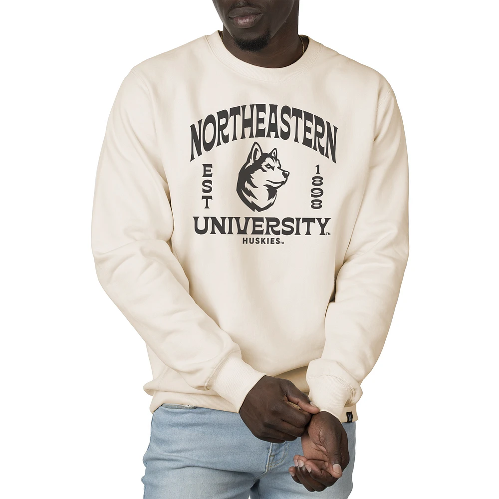 Men's Uscape Apparel Cream Northeastern Huskies Premium Heavyweight Crew Neck Sweatshirt