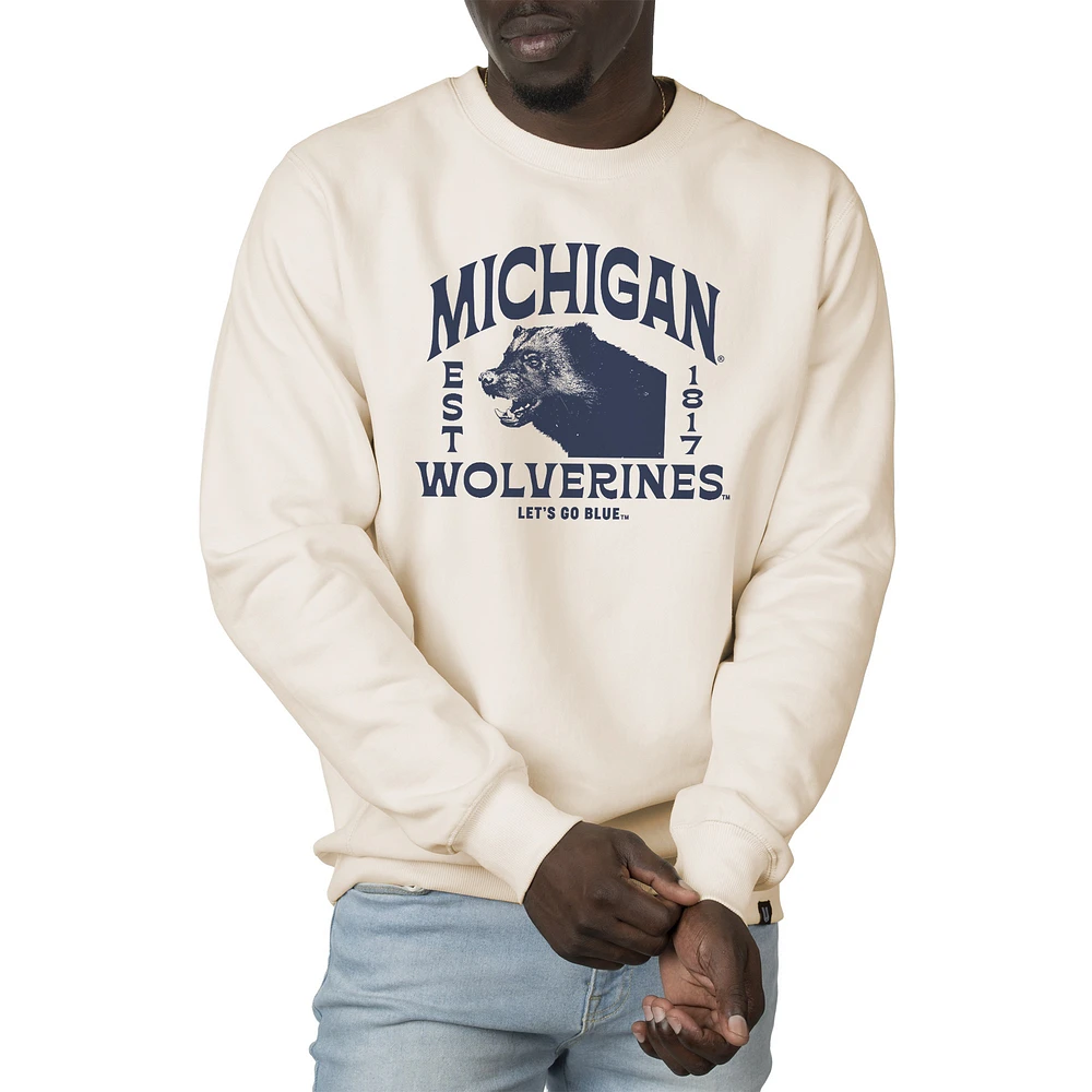 Men's Uscape Apparel Cream Michigan Wolverines Premium Heavyweight Crew Neck Sweatshirt