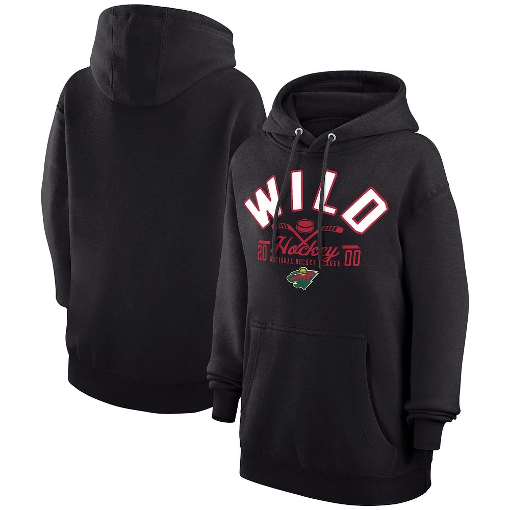 Men's Starter Black Minnesota Wild Puck Pullover Hoodie