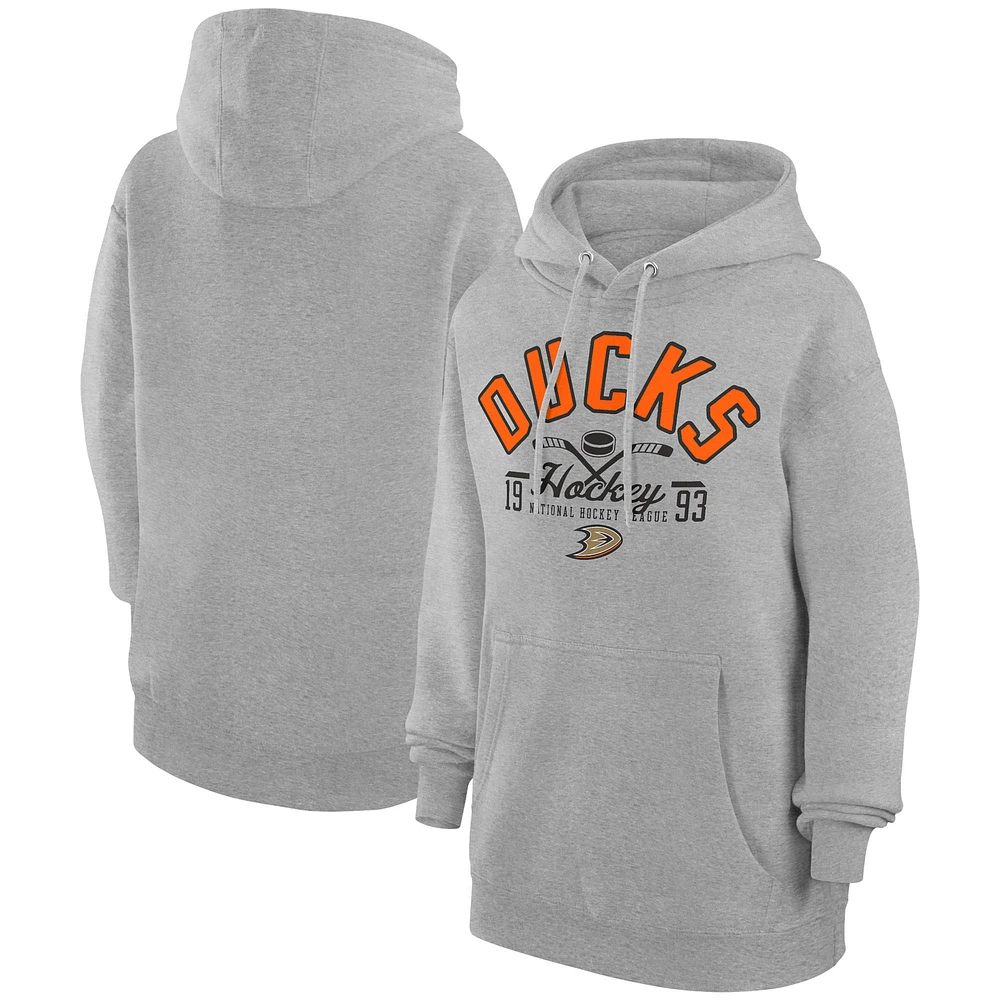 Men's Starter Heather Gray Anaheim Ducks Puck Pullover Hoodie