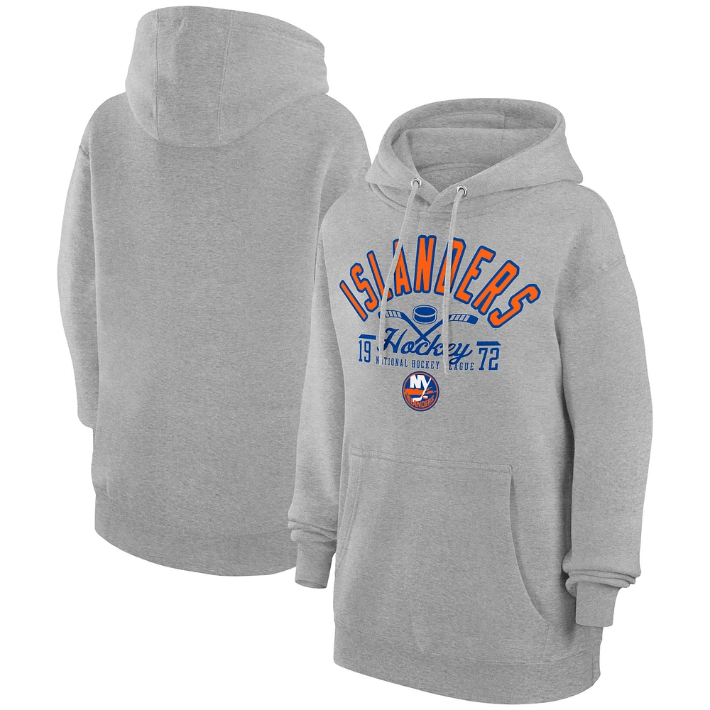 Men's Starter Heather Gray New York Islanders Puck Pullover Hoodie