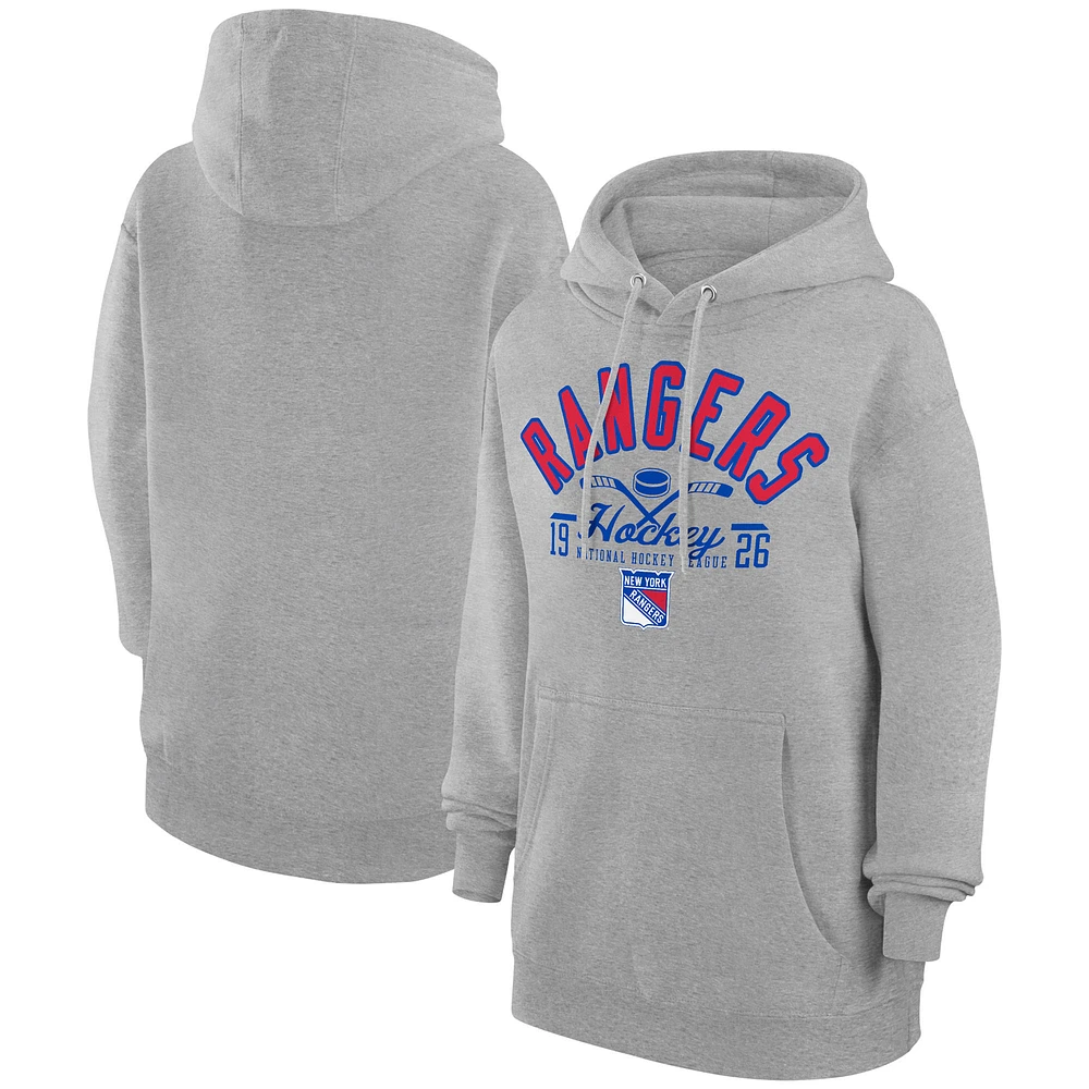 Men's Starter Heather Gray New York Rangers Puck Pullover Hoodie