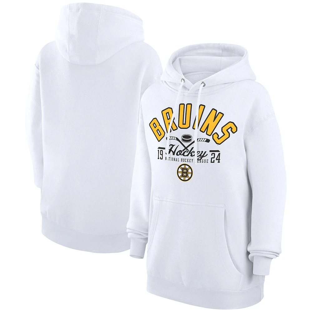 Men's Starter White Boston Bruins Puck Pullover Hoodie
