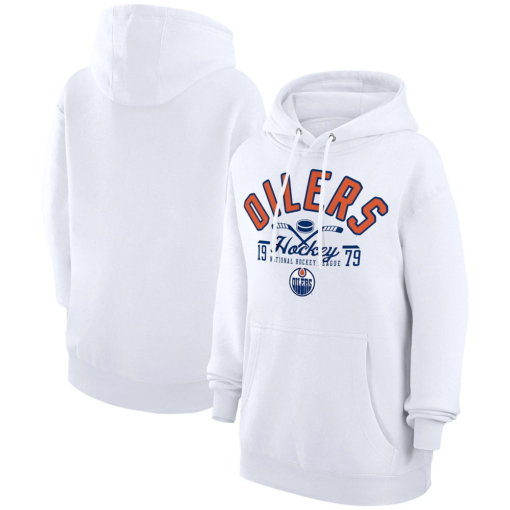 Men's Starter White Edmonton Oilers Puck Pullover Hoodie