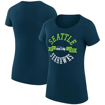 Women's G-III 4Her by Carl Banks Navy Seattle Seahawks Super-Slim Fit Lightweight City Team Graphic Lightweight Crewneck T-Shirt