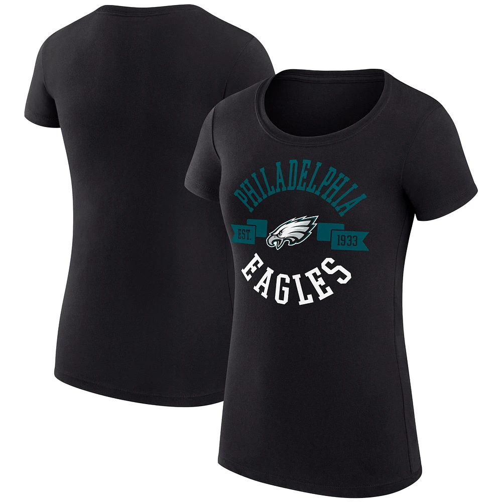 Women's G-III 4Her by Carl Banks Black Philadelphia Eagles Super-Slim Fit Lightweight City Team Graphic Crewneck T-Shirt