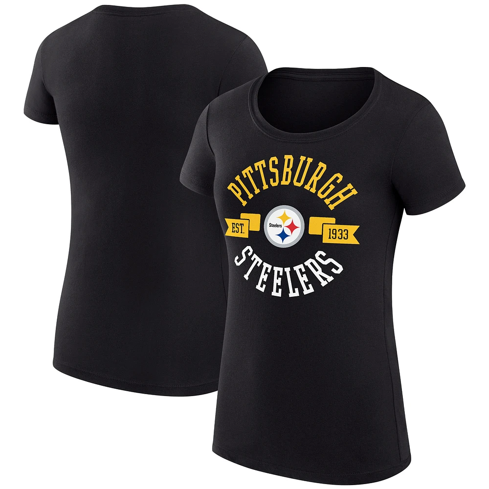 Women's G-III 4Her by Carl Banks Black Pittsburgh Steelers Super-Slim Fit Lightweight City Team Graphic Lightweight Crewneck T-Shirt