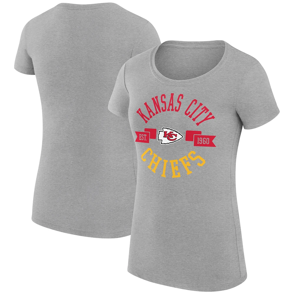 Women's G-III 4Her by Carl Banks Heather Gray Kansas City Chiefs Super-Slim Fit Lightweight Team Graphic Crewneck T-Shirt