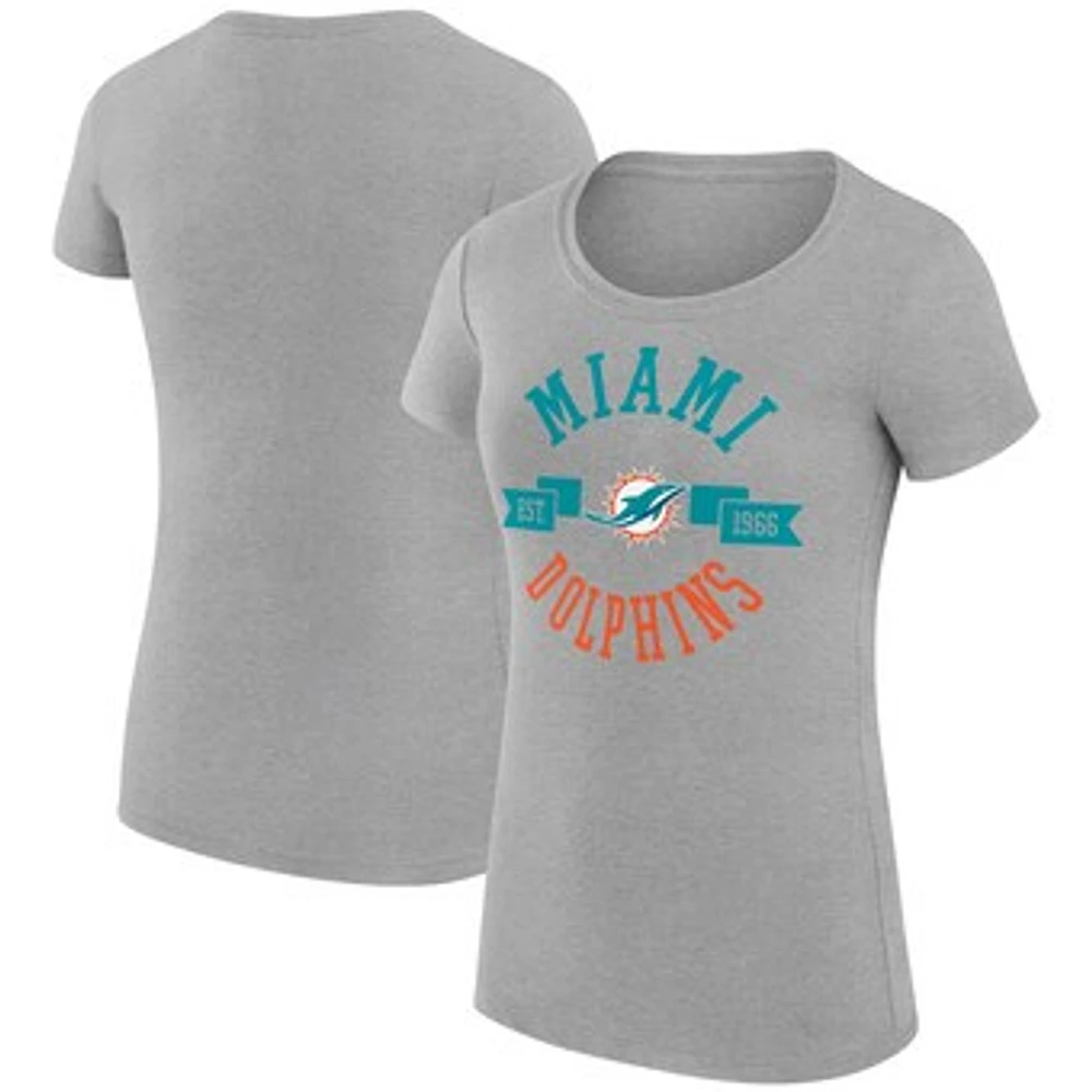 Women's G-III 4Her by Carl Banks Heather Gray Miami Dolphins Super-Slim Fit Lightweight City Team Graphic Lightweight Crewneck T-Shirt