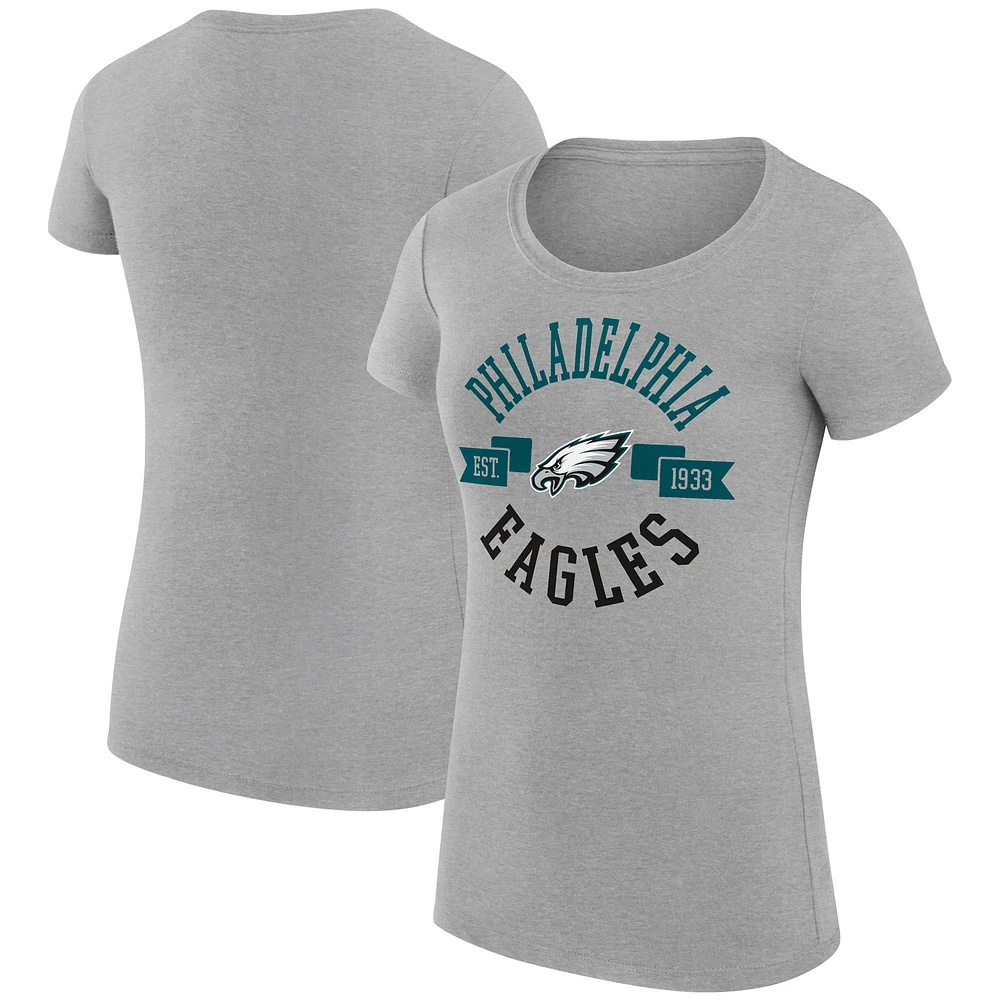 Women's G-III 4Her by Carl Banks Heather Gray Philadelphia Eagles Super-Slim Fit Lightweight City Team Graphic Crewneck T-Shirt