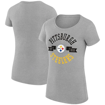 Women's G-III 4Her by Carl Banks Heather Gray Pittsburgh Steelers Super-Slim Fit Lightweight City Team Graphic Crewneck T-Shirt