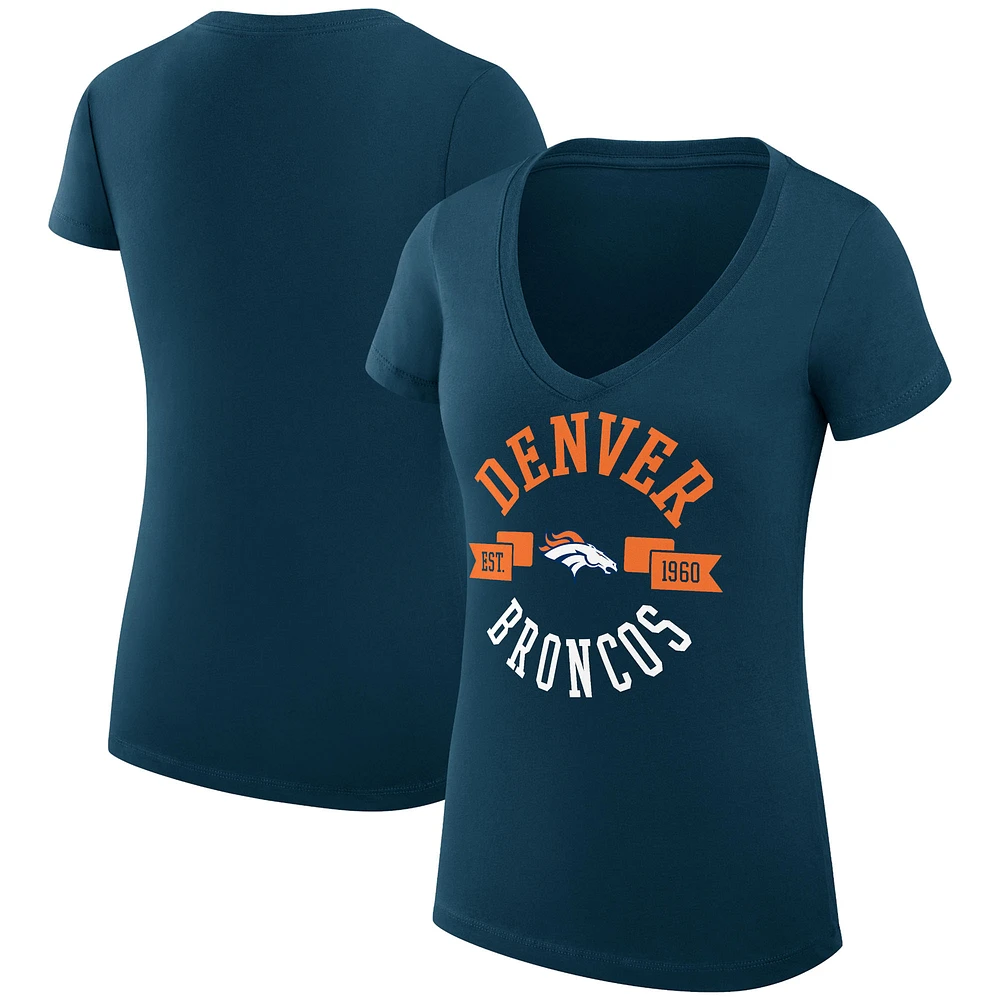 Women's G-III 4Her by Carl Banks Navy Denver Broncos Super-Slim Fit Lightweight City Graphic Team V-Neck T-Shirt