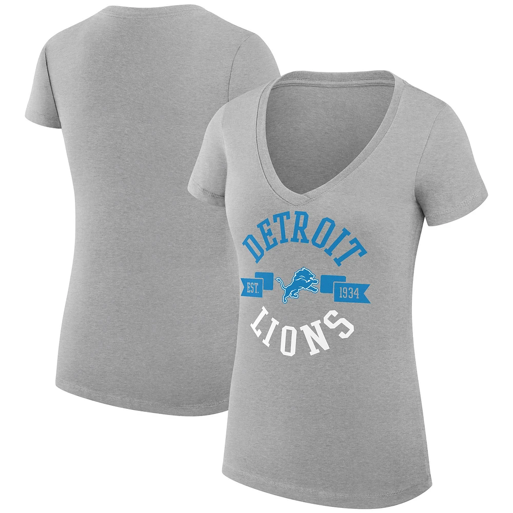 Women's G-III 4Her by Carl Banks Heather Gray Detroit Lions Super-Slim Fit Lightweight City Graphic Team V-Neck T-Shirt