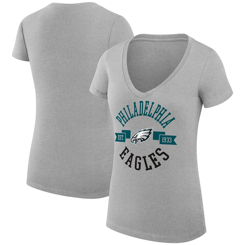 Women's G-III 4Her by Carl Banks Heather Gray Philadelphia Eagles Super-Slim Fit Lightweight City Graphic Team V-Neck T-Shirt