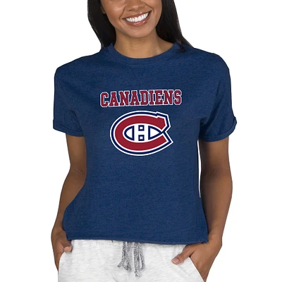 Women's Concepts Sport Navy Montreal Canadiens Tri-Blend Mainstream Terry Short Sleeve Sweatshirt Top