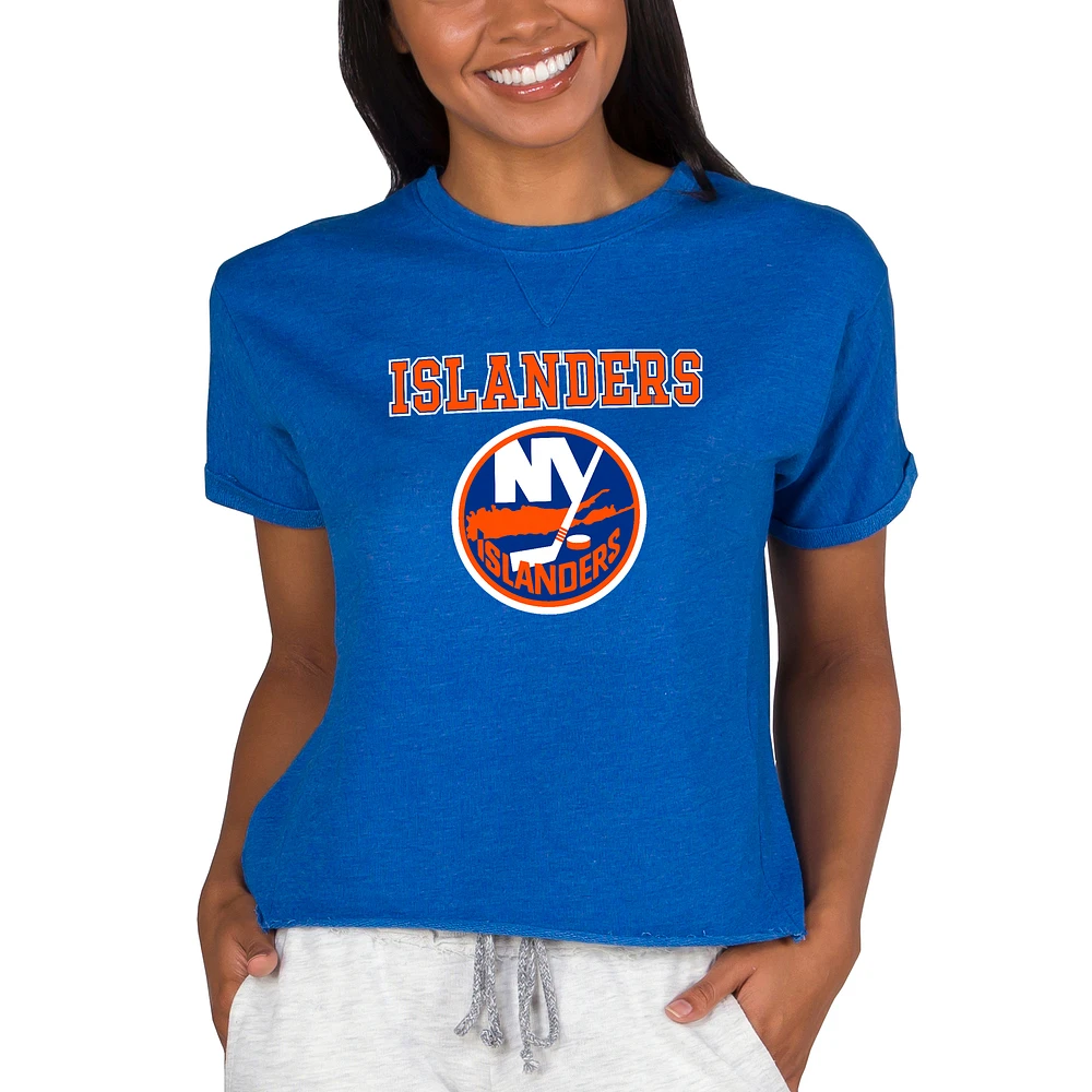 Women's Concepts Sport Royal New York Islanders Tri-Blend Mainstream Terry Short Sleeve Sweatshirt Top