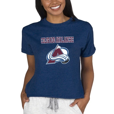 Women's Concepts Sport Navy Colorado Avalanche Tri-Blend Mainstream Terry Short Sleeve Sweatshirt Top