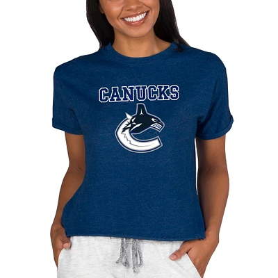 Women's Concepts Sport Navy Vancouver Canucks Tri-Blend Mainstream Terry Short Sleeve Sweatshirt Top