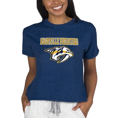 Women's Concepts Sport Navy Nashville Predators Tri-Blend Mainstream Terry Short Sleeve Sweatshirt Top
