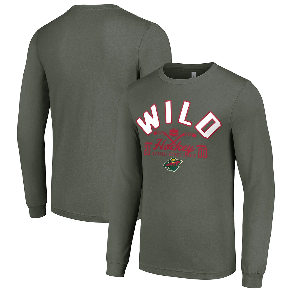 Men's Starter Green Minnesota Wild Puck Long Sleeve T-Shirt