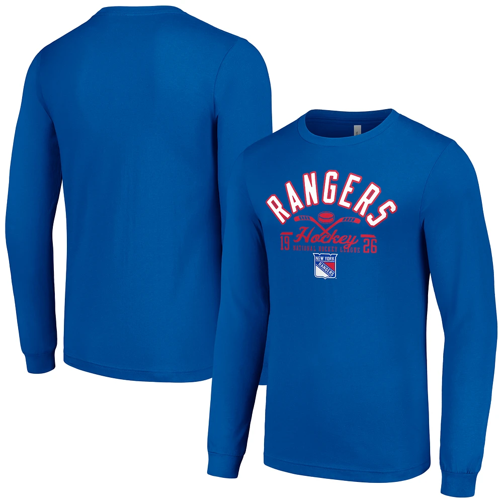 Men's Starter Blue New York Rangers Puck Long Sleeve T-Shirt