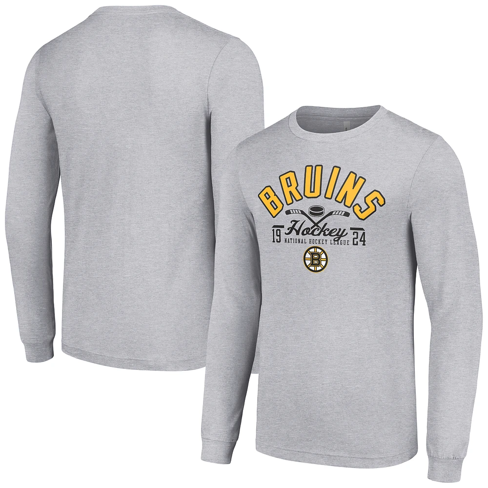 Men's Starter Heather Gray Boston Bruins Puck Long Sleeve T-Shirt