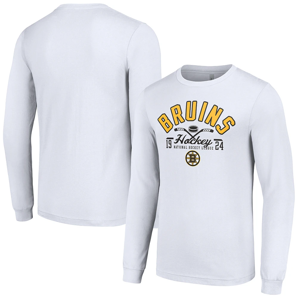 Men's Starter White Boston Bruins Puck Long Sleeve T-Shirt
