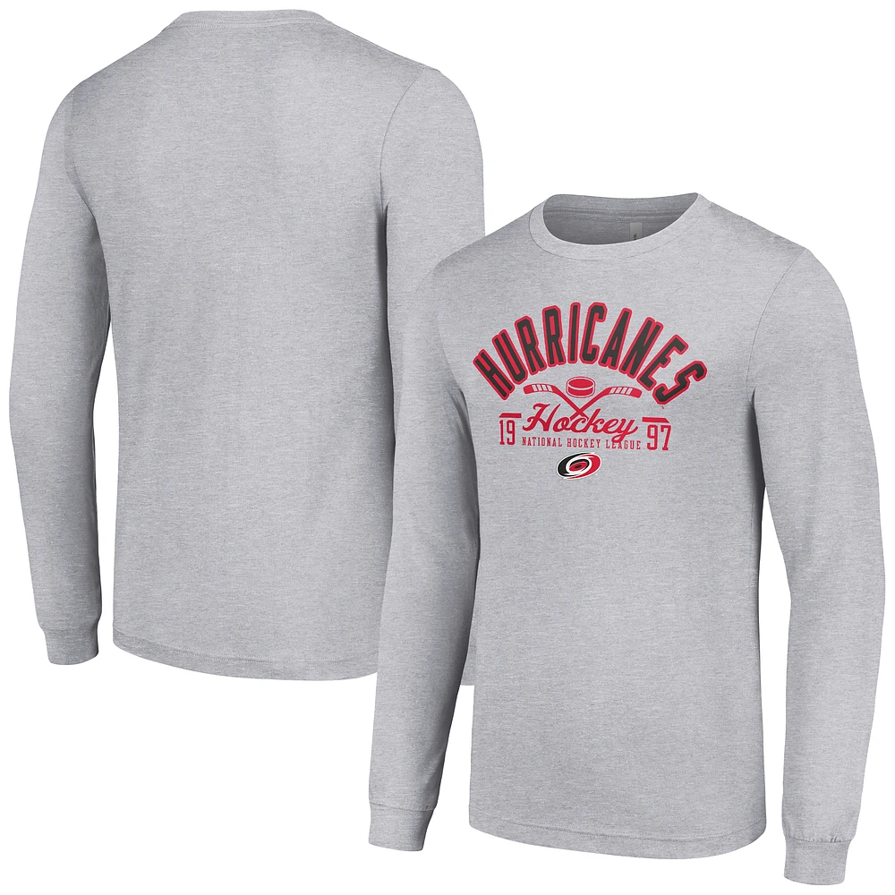 Men's Starter Heather Gray Carolina Hurricanes Puck Long Sleeve T-Shirt