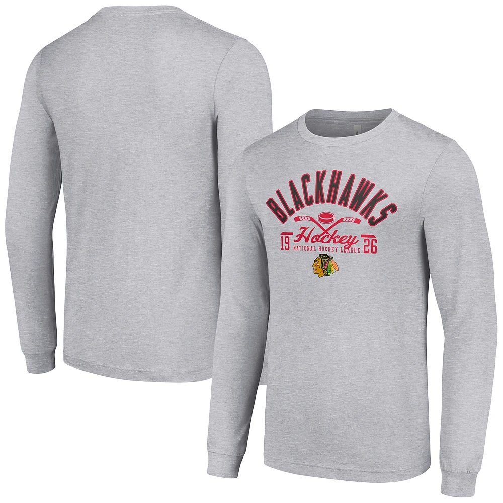 Men's Starter Heather Gray Chicago Blackhawks Puck Long Sleeve T-Shirt