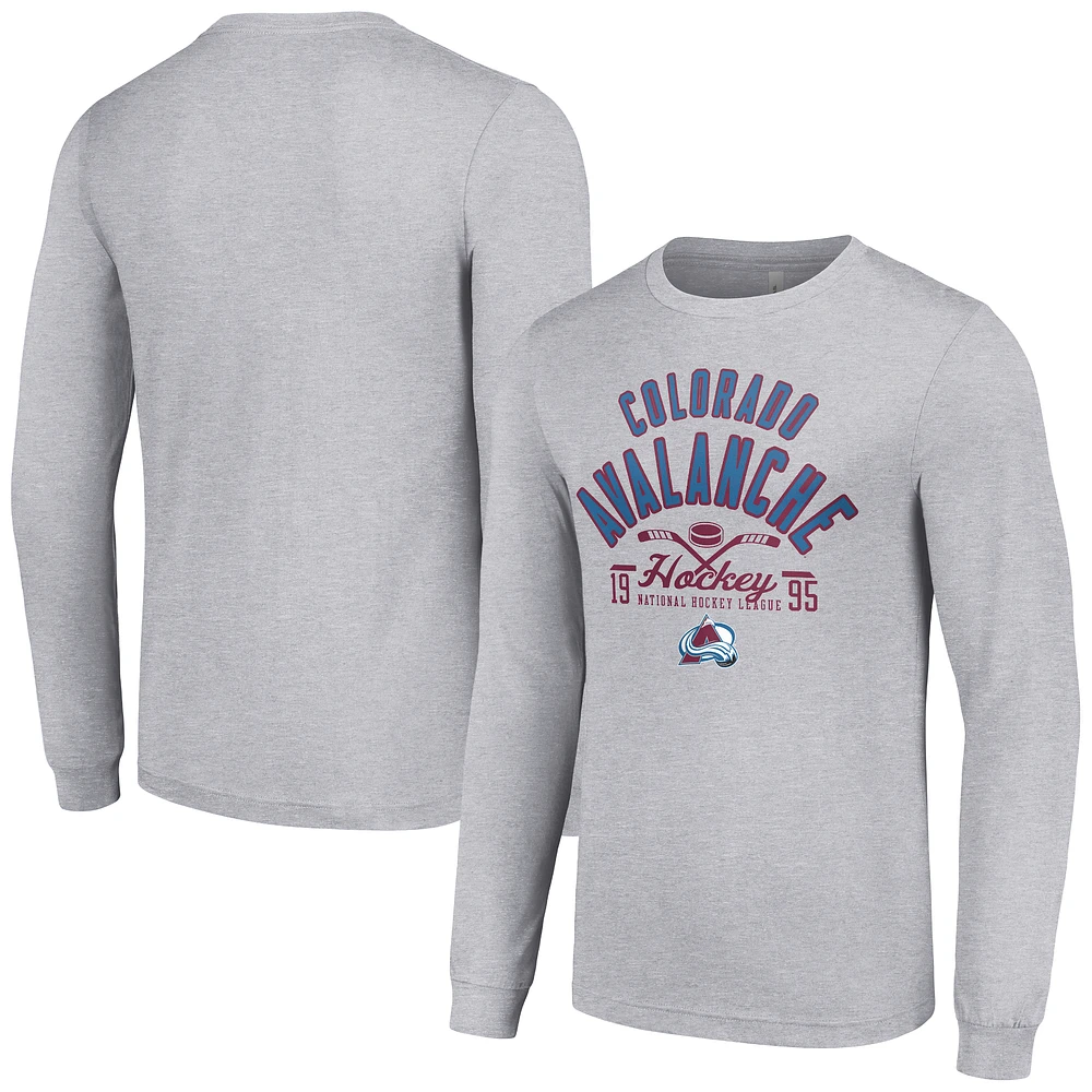 Men's Starter Heather Gray Colorado Avalanche Puck Long Sleeve T-Shirt