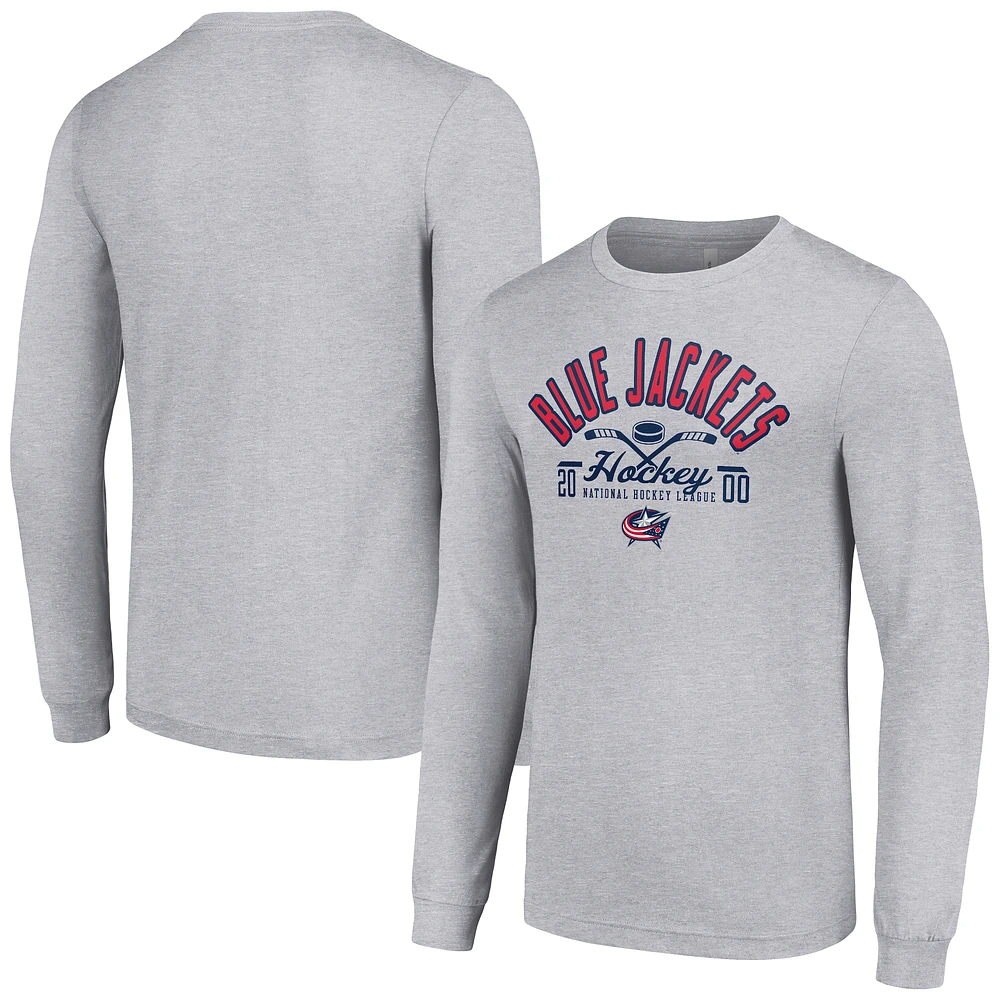 Men's Starter Heather Gray Columbus Blue Jackets Puck Long Sleeve T-Shirt