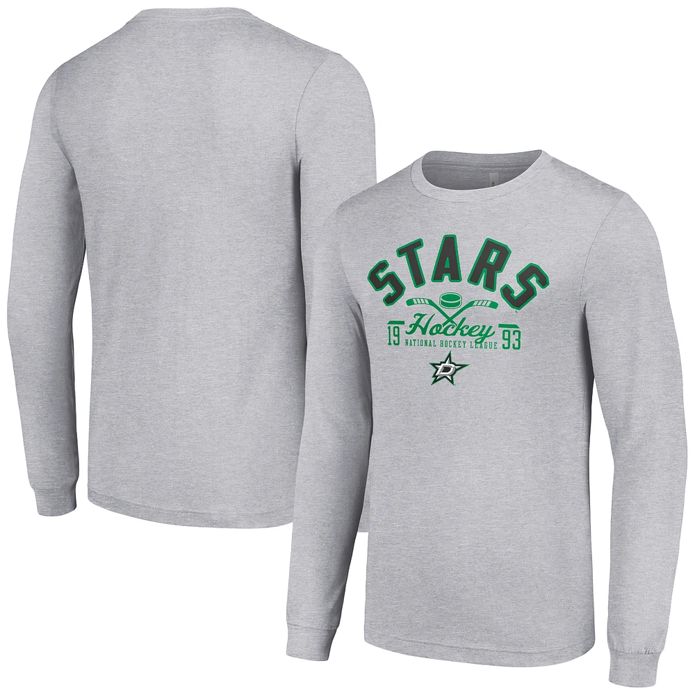 Men's Starter Heather Gray Dallas Stars Puck Long Sleeve T-Shirt