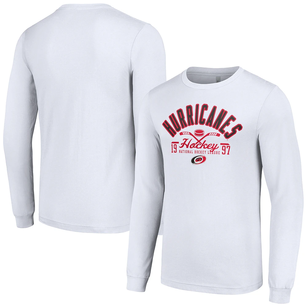 Men's Starter White Carolina Hurricanes Puck Long Sleeve T-Shirt