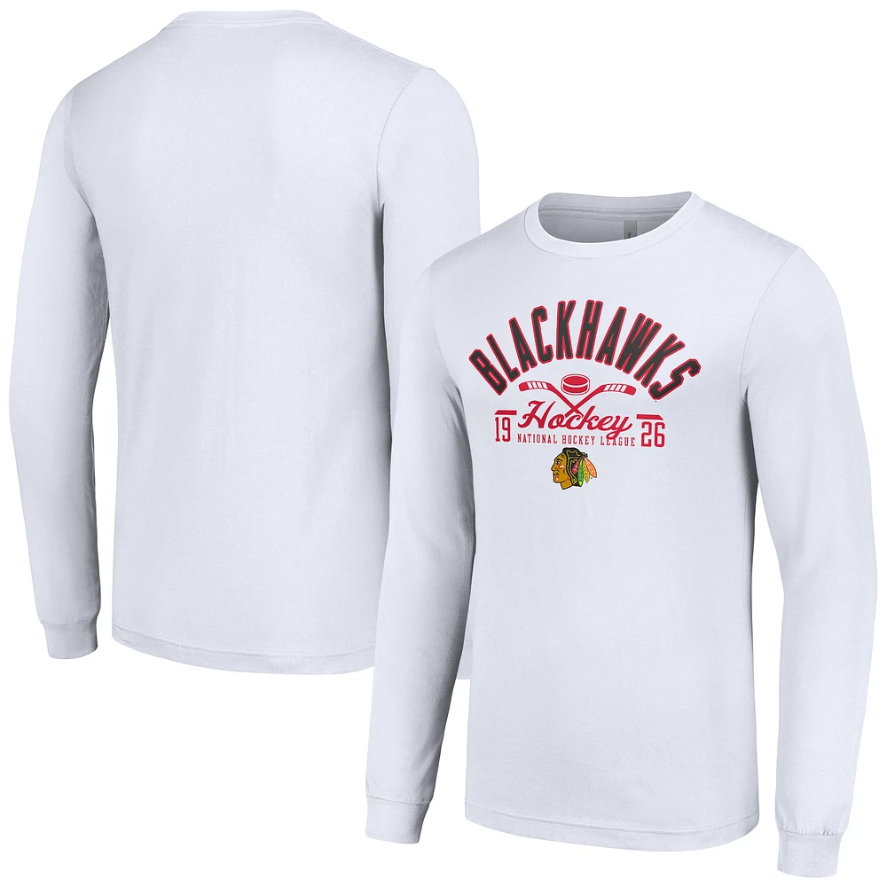 Men's Starter White Chicago Blackhawks Puck Long Sleeve T-Shirt