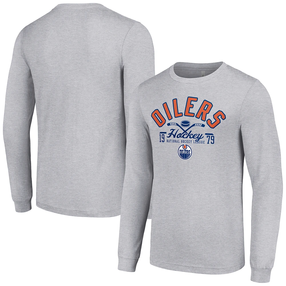 Men's Starter Heather Gray Edmonton Oilers Puck Long Sleeve T-Shirt