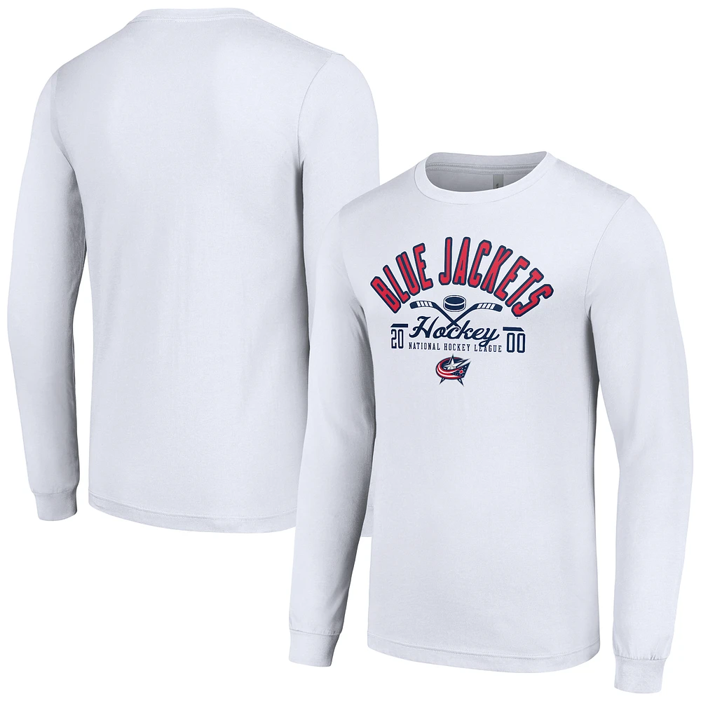 Men's Starter White Columbus Blue Jackets Puck Long Sleeve T-Shirt
