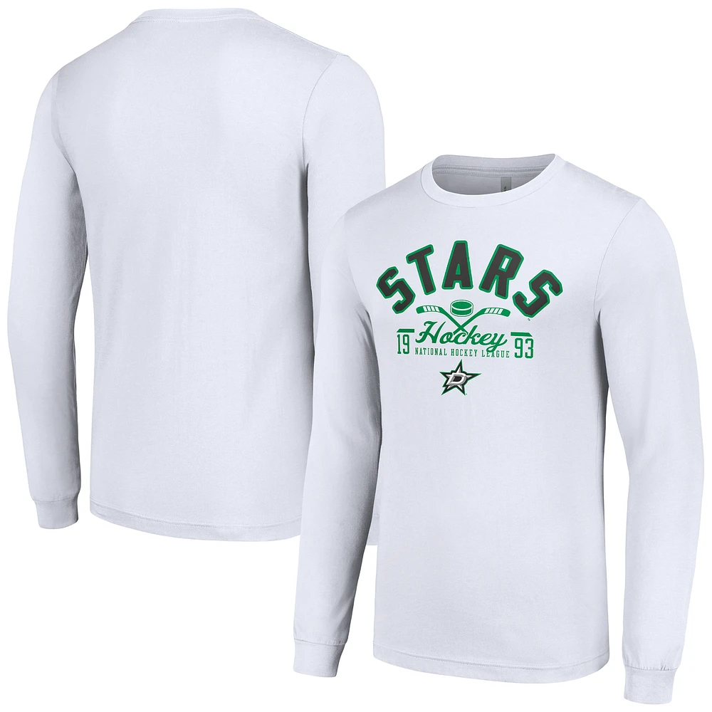 Men's Starter White Dallas Stars Puck Long Sleeve T-Shirt