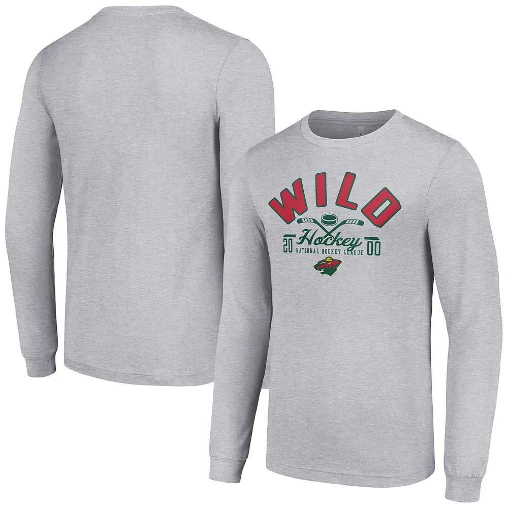 Men's Starter Heather Gray Minnesota Wild Puck Long Sleeve T-Shirt
