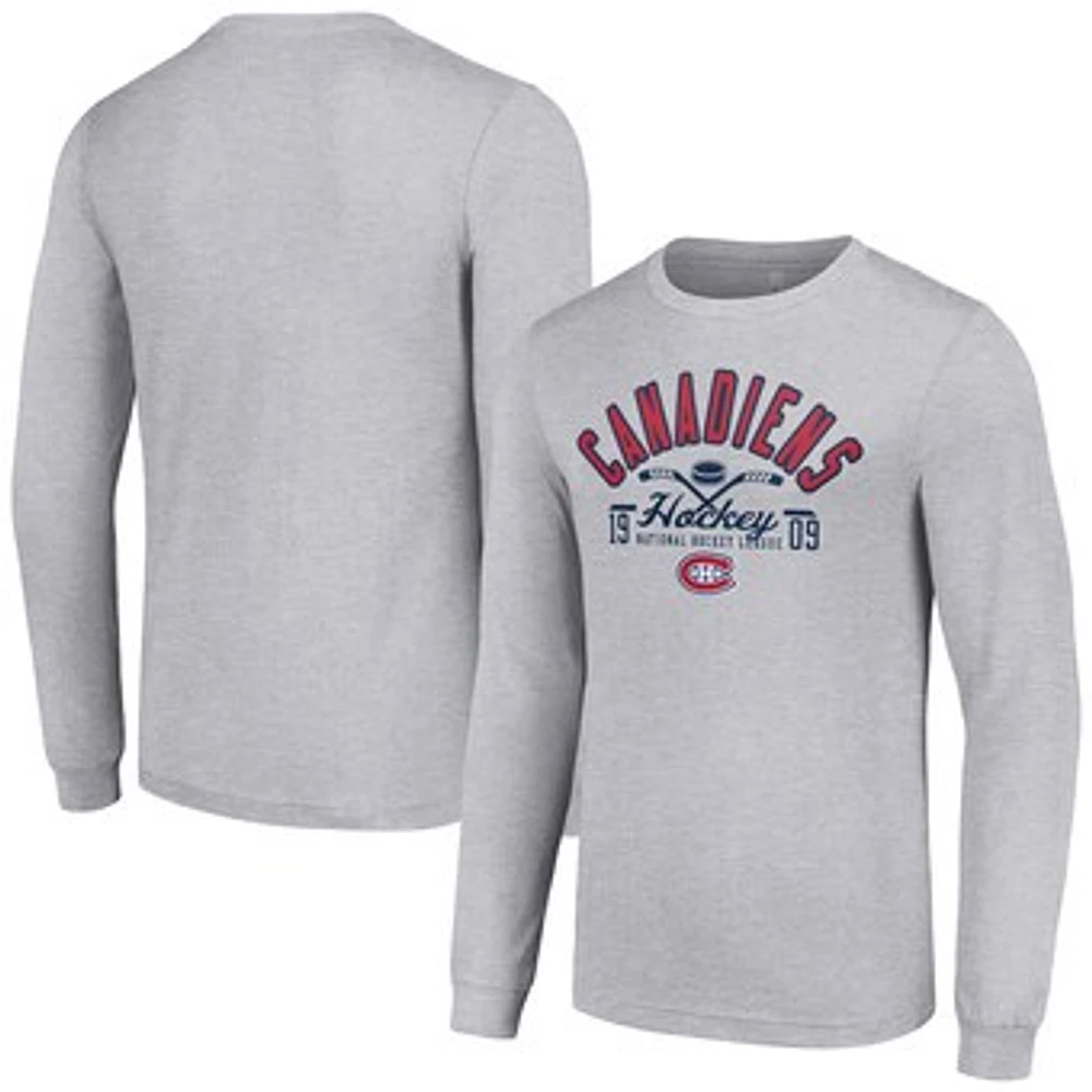 Men's Starter Heather Gray Montreal Canadiens Puck Long Sleeve T-Shirt