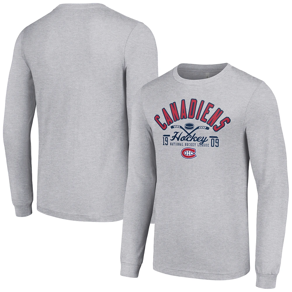 Men's Starter Heather Gray Montreal Canadiens Puck Long Sleeve T-Shirt